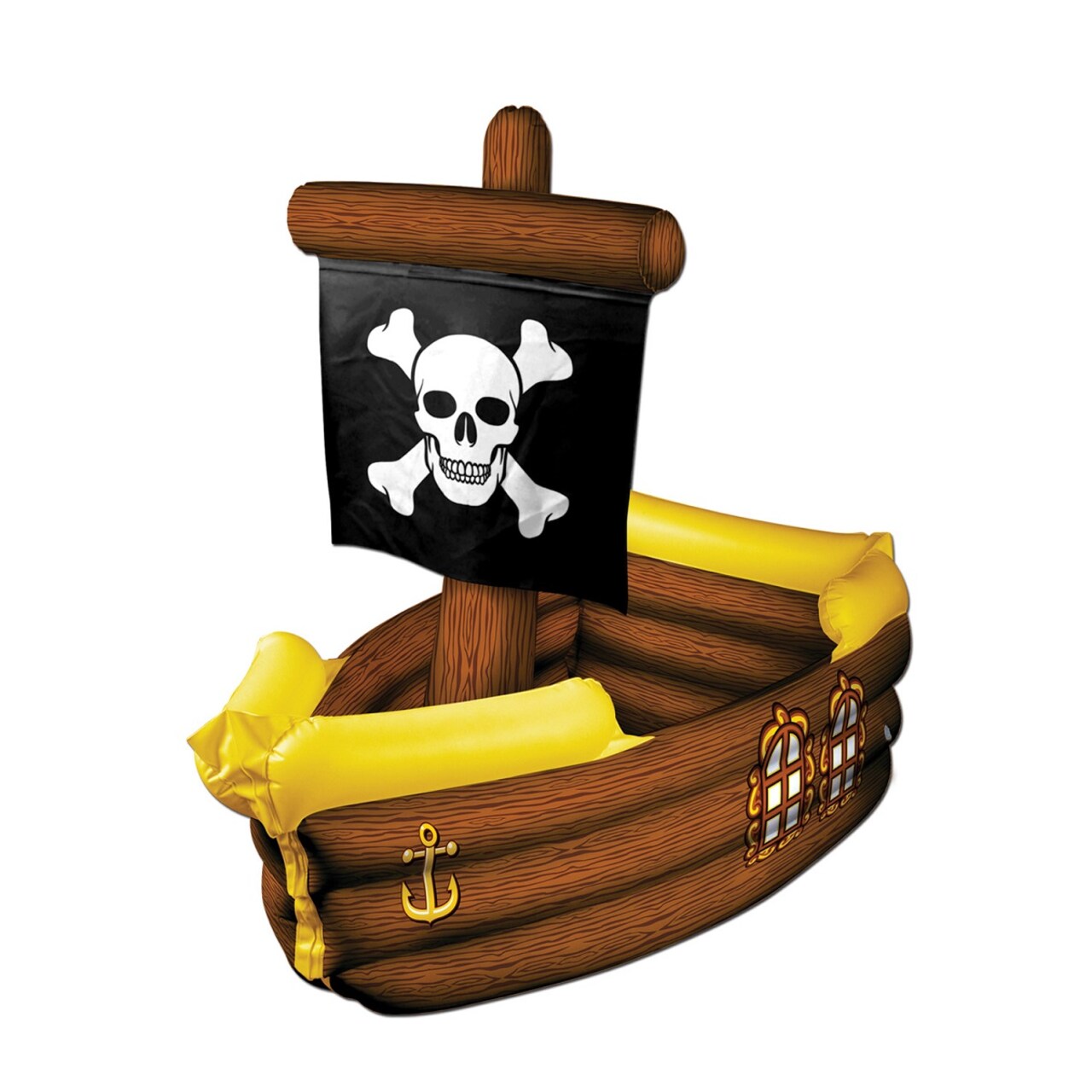 Beistle 39" Giant Inflatable Brown and Yellow Pirate Ship with Crossbone Flag Decorative Party Drink Cooler